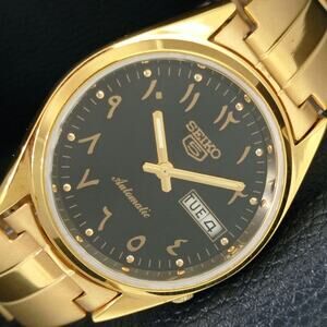 Vintage 1990 Seiko Automatic Mens Gold Watch W/daydate & Black accents